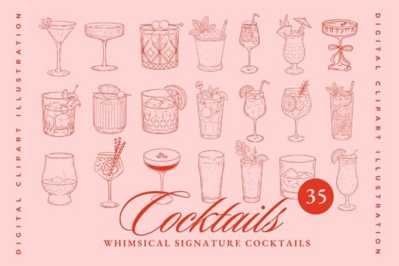 35 Hand Drawn Cocktails Bundle: Creative Clipart for Designers