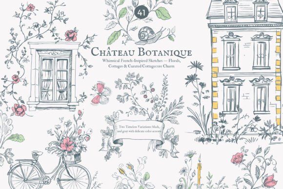 Chateau Clipart - Vintage Doodles for Storybook Design