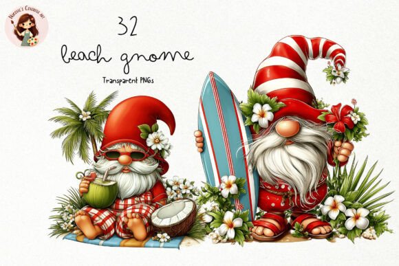 Cute Summer Gnome PNG Clipart Bundle for Playful Designs