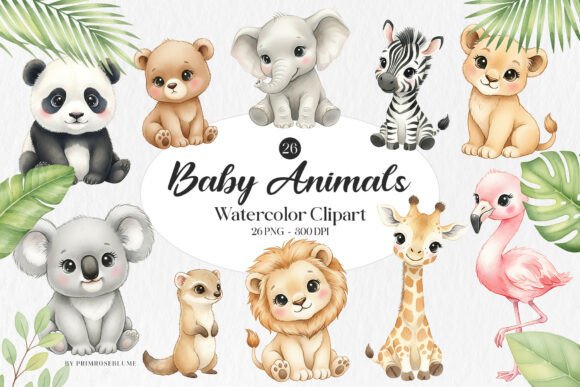 Enchanting Baby Animals Watercolor Clipart: 26 Designs for Your Projects