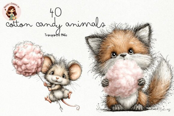 Fuzzy Cotton Candy Animals PNG Clipart: Sweet Design Assets