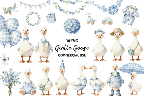 Gentle Goose Watercolor Clipart Bundle for Soft Designs