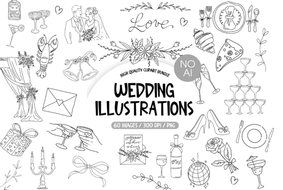 Handdrawn Wedding Icons: The Whimsical Clipart Collection Your Designs Need
