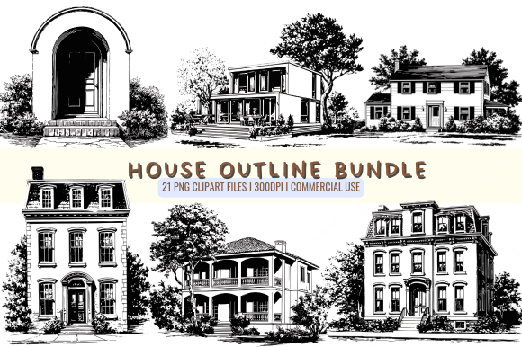House Outline Bundle: Timeless Architectural Sketches for Designers