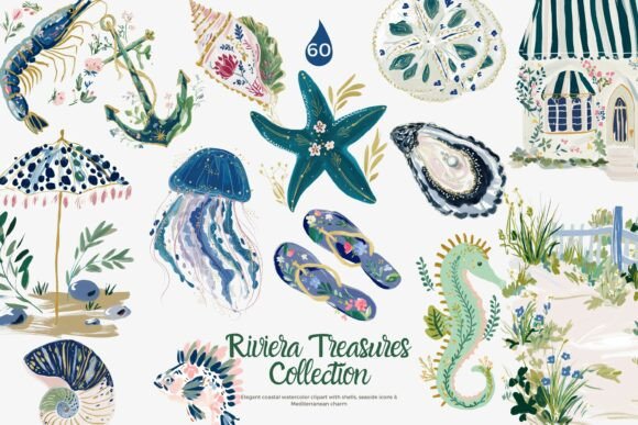 Mediterranean Coastal Clipart Png Set: Your Essential Seaside Design Toolkit