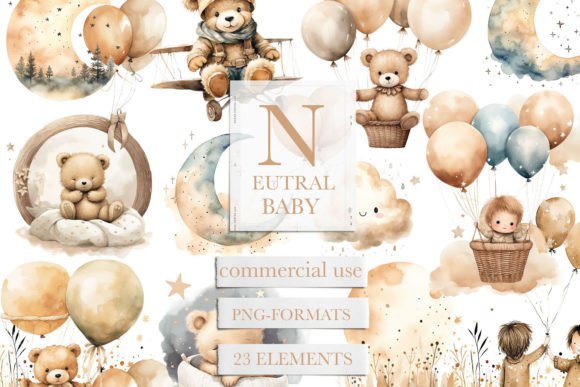 Neutral Baby Clipart, Baby Teddy Bear: A Versatile Design Toolkit