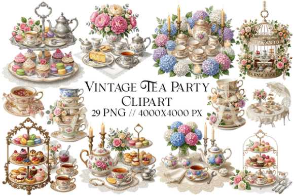 Timeless Charm with Vintage Tea Party Clipart