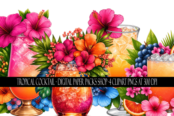 Tropical Cocktail Clipart: Vibrant Summer Design Assets