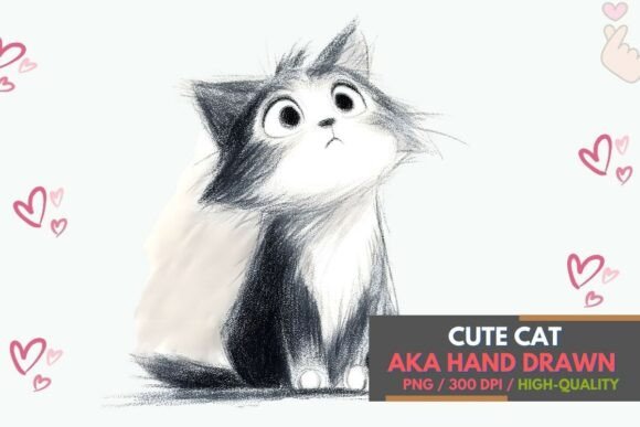 Unleash Creative Charm with a Cute Hand Drawn Cat Sketch Sublimation