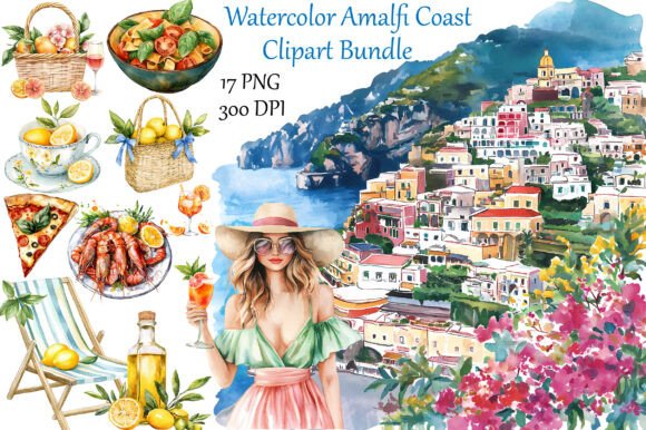 Watercolor Amalfi Coast Clipart Bundle: A Visual Escape