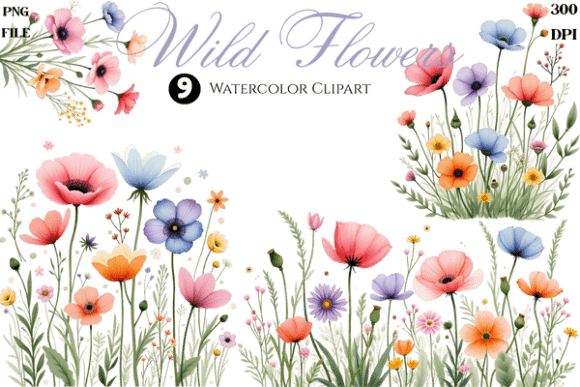 Watercolor Wild Flowers Cliparts Bundle: A Designer's Botanical Toolkit