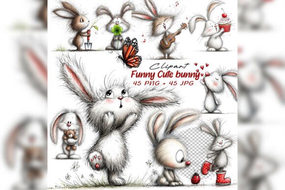 Whimsical Bunny Clipart Set: Spring's Softest Design Asset