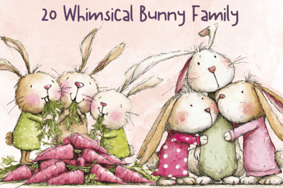 Whimsical Bunny Family Clipart Set: Storybook Charm for Modern Projects