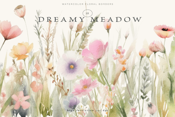 Wild Flowers Floral Border Clipart Set: A Meadow for Your Designs